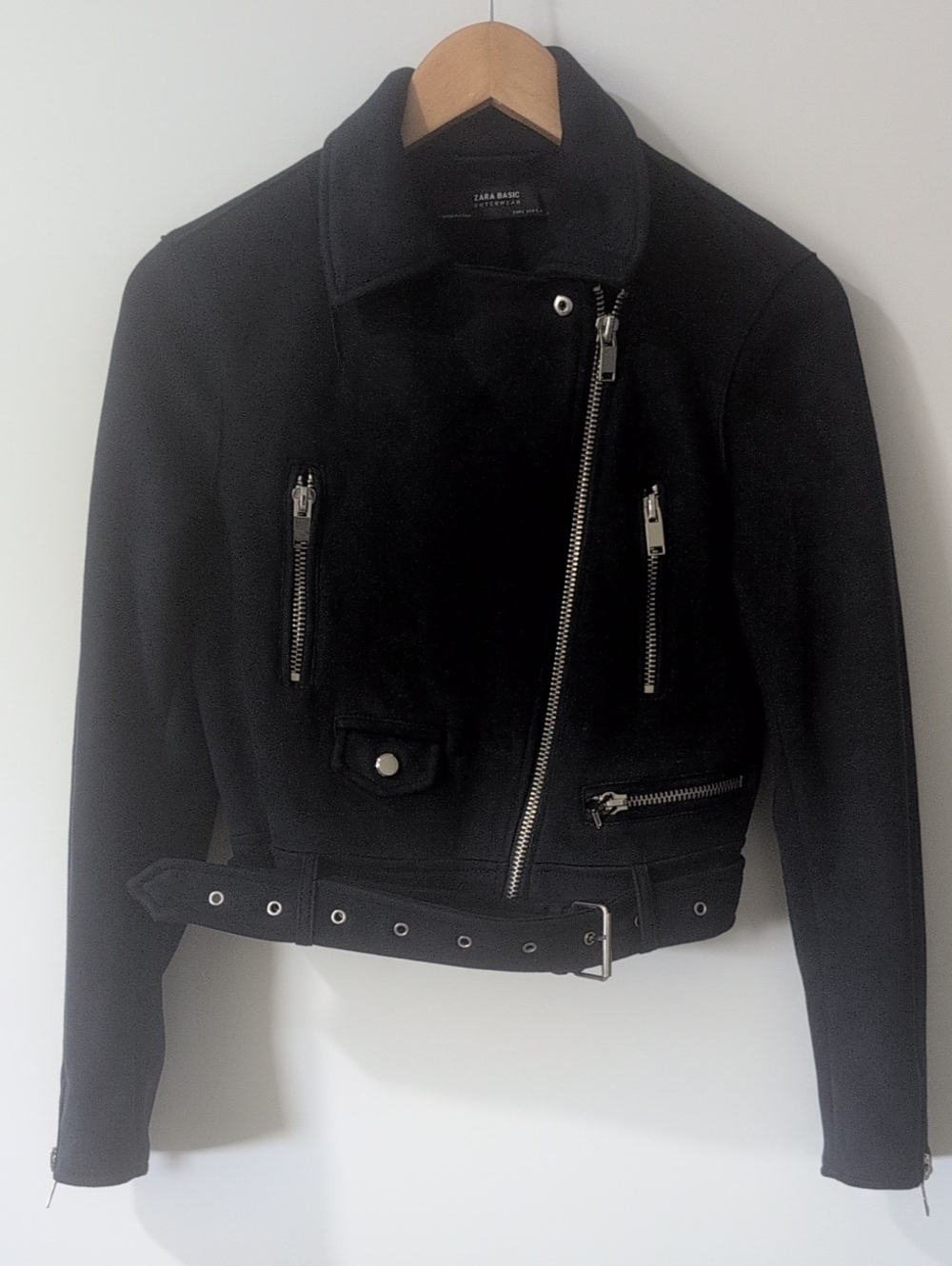 Zara Basic Navy Blue Moto-Style Belted Jacket